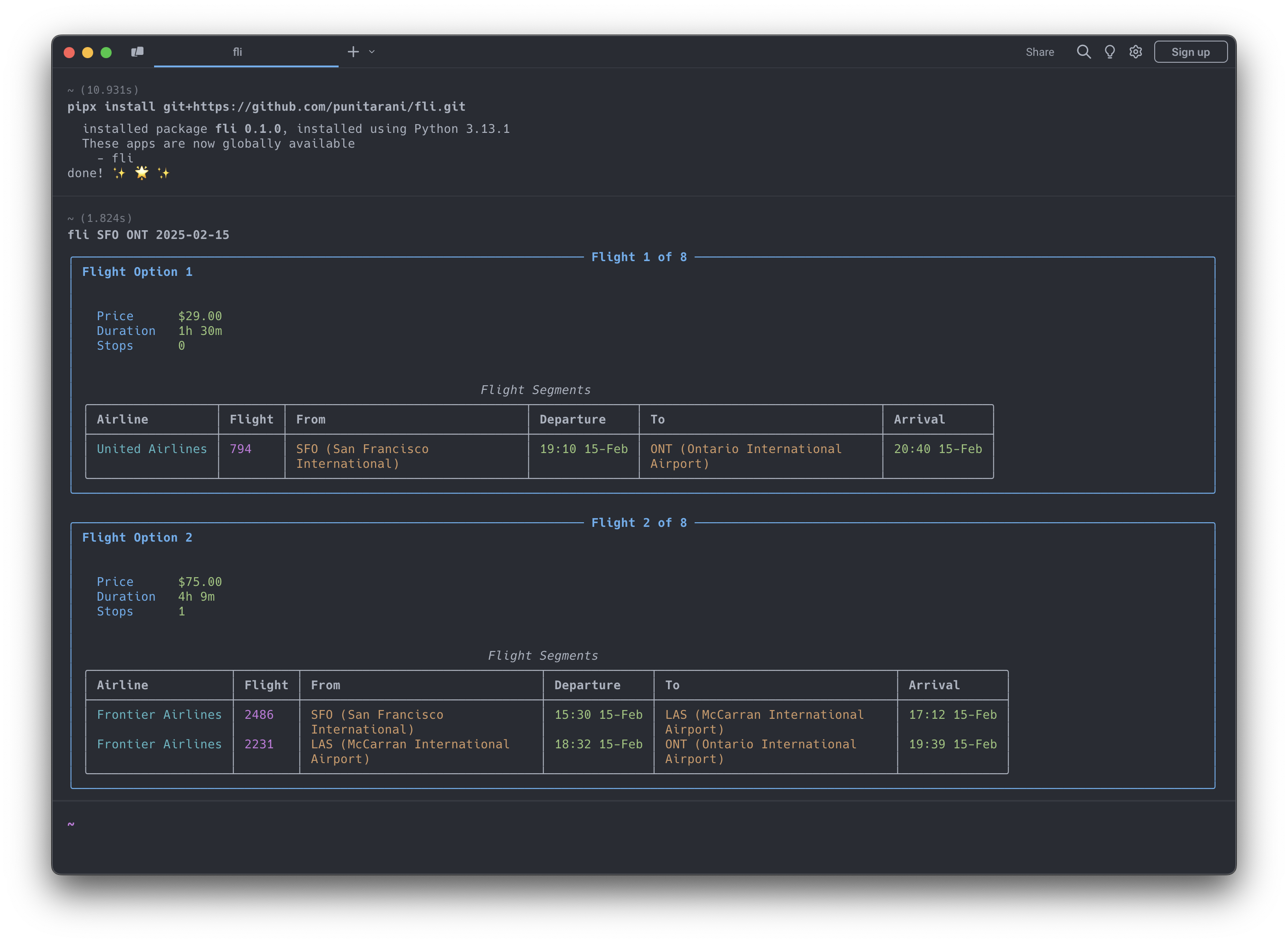 Fli CLI Demo