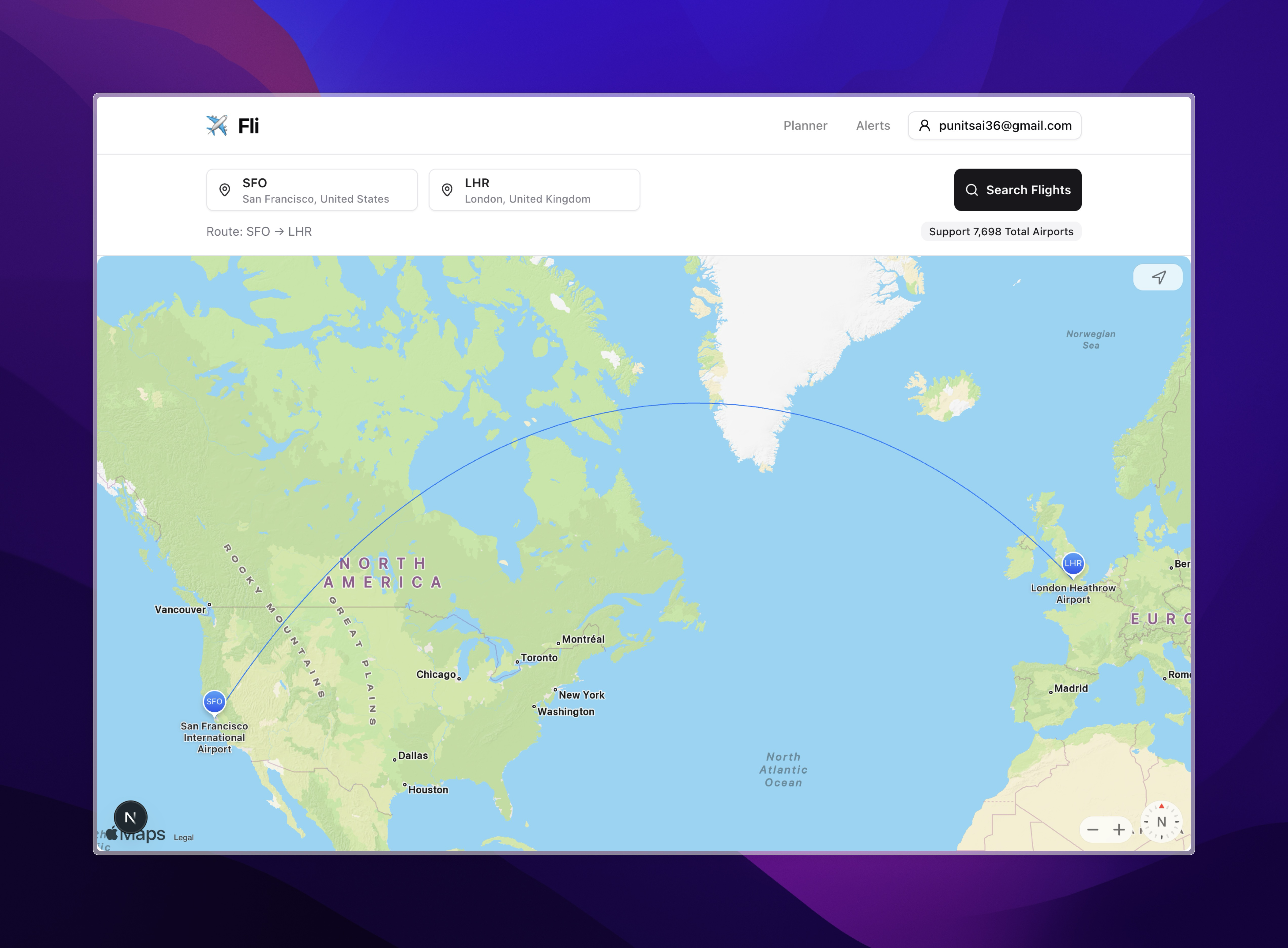 Flight route planning interface